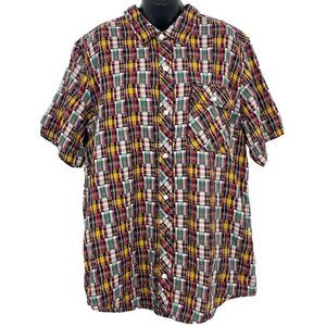 LNG Clothing Equipment Men Short Sleeve Madras Plaid Size 2XL Button Down Collar